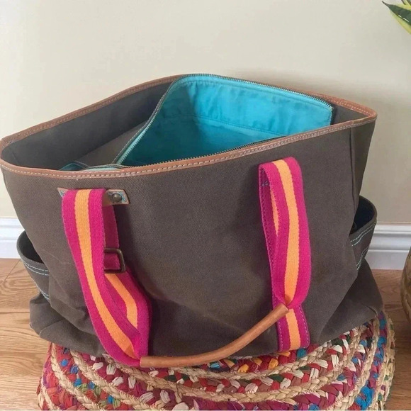 GAP canvas  brown leather duffle travel bag - Picture 5 of 9